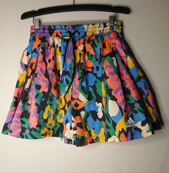 Adidas Floral High Waist Athletic Shorts Lined Multicolor Boho Festival Outdoor - Picture 3 of 11